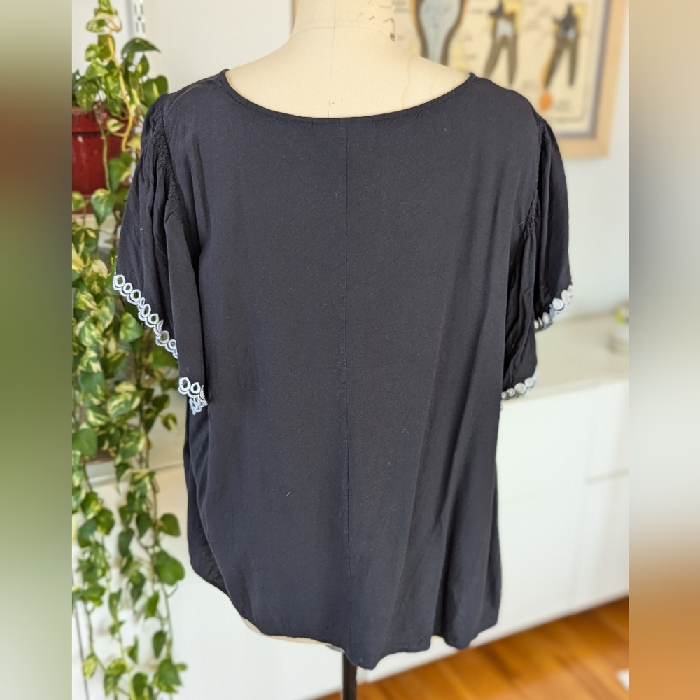 Lane Bryant Black Blouse with Embroidered Sleeves 24
